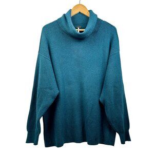 Free People Oversized Turtleneck Sweater Womens Medium Teal‎ Blue Cozycore Fall